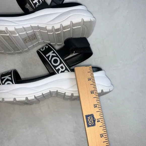 Michael kors wedge strap black white logo sandals size 10 new no box