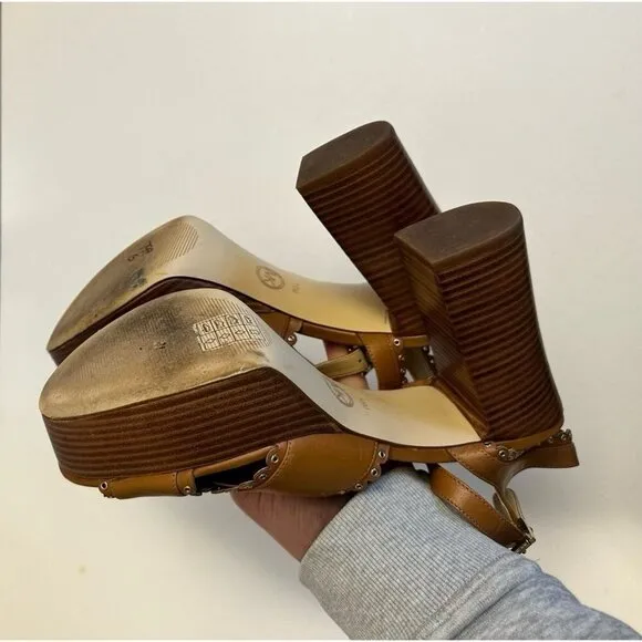Michael Kors Womens Jessie Leather Platform Heel Sandals Size 10