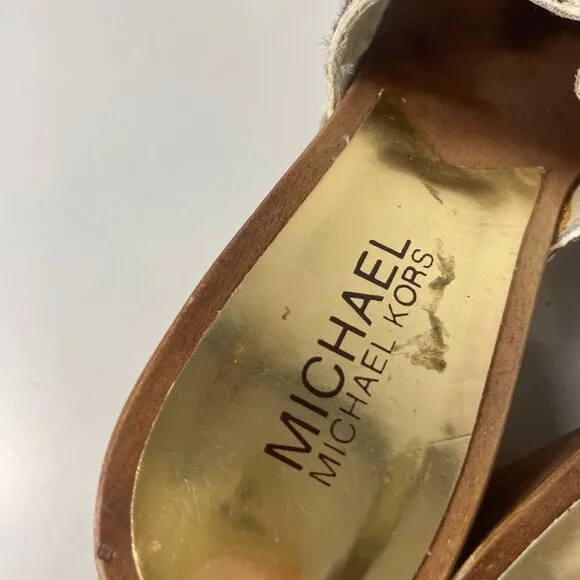 Michael Kors Womens Sandals Brown 7 Fur Giraffe Platform Wooden Block Heels 70s