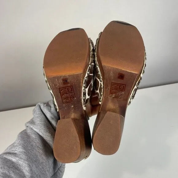 Michael Kors Womens Sandals Brown 7 Fur Giraffe Platform Wooden Block Heels 70s