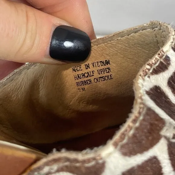 Michael Kors Womens Sandals Brown 7 Fur Giraffe Platform Wooden Block Heels 70s