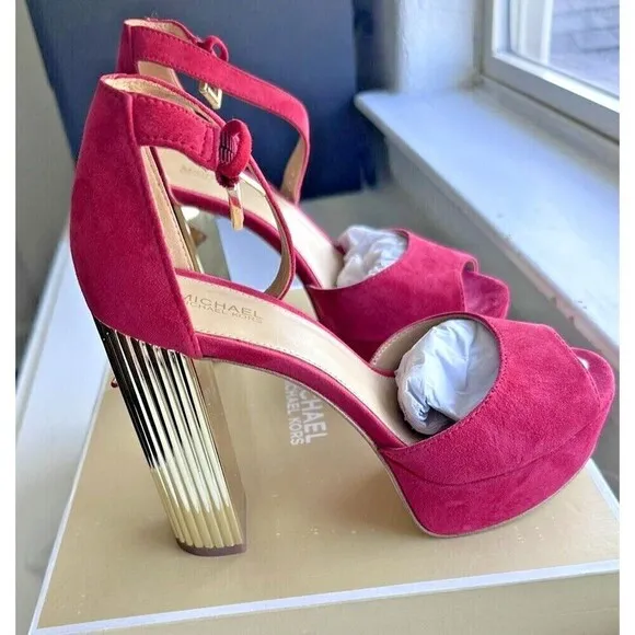 Michael Kors Women's Suede Porter Platform Sandals open Toe Red Crimson size 10
