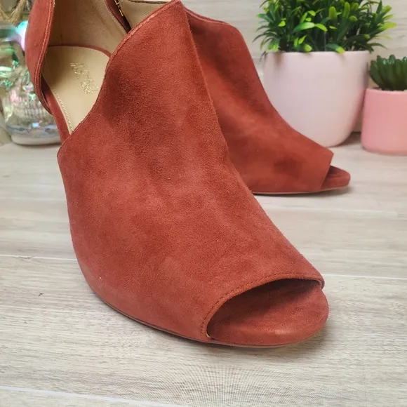 MICHAEL Michael Kors Elodie Elegant Peep-Toe Suede Heels Womens 8.5 Dusty Rose*