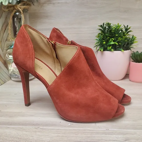 MICHAEL Michael Kors Elodie Elegant Peep-Toe Suede Heels Womens 8.5 Dusty Rose*