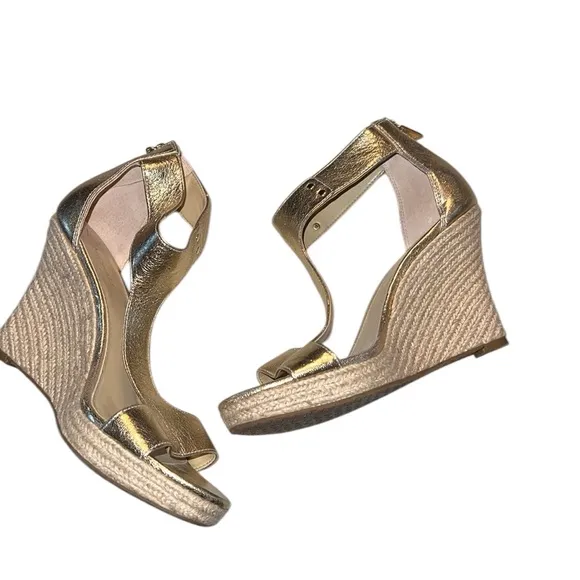 MICHAEL Micheal Kors Gold Leather Espadrille Wedge Women's Sandals Size 7