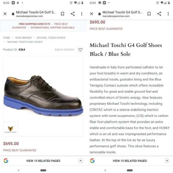 MICHAEL TOSCHI G4 Golf Shoes Black Blue Made In Italy