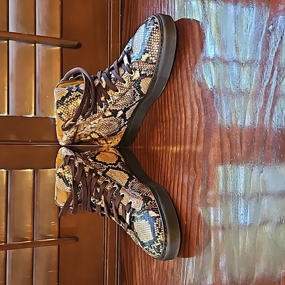 MISTER BROWN PYTHON PRINT/ CALF-SKIN LEATHER HIGH-TOP SNEAKERS