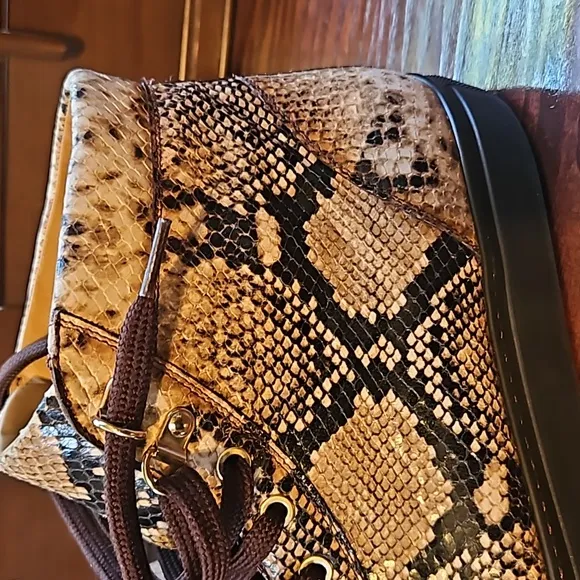 MISTER BROWN PYTHON PRINT/ CALF-SKIN LEATHER HIGH-TOP SNEAKERS