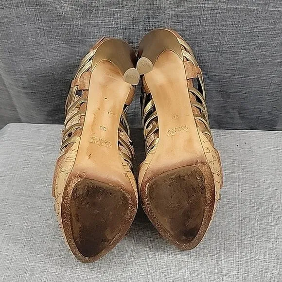 Miu Miu Brown / Gold Leather  Slingback Heeled Sandals women's SZ 39