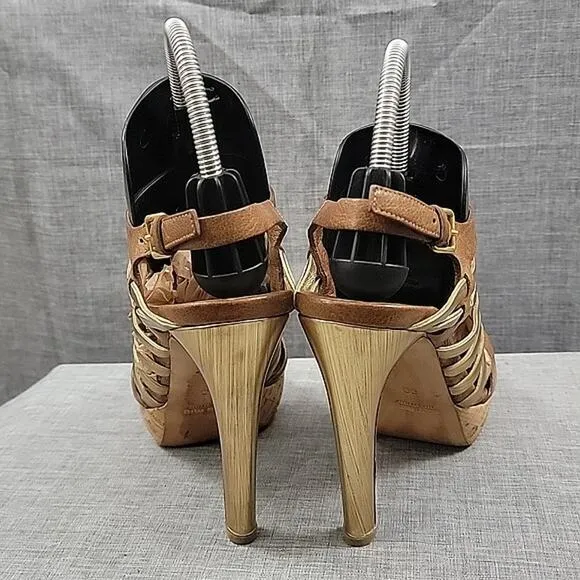 Miu Miu Brown / Gold Leather  Slingback Heeled Sandals women's SZ 39