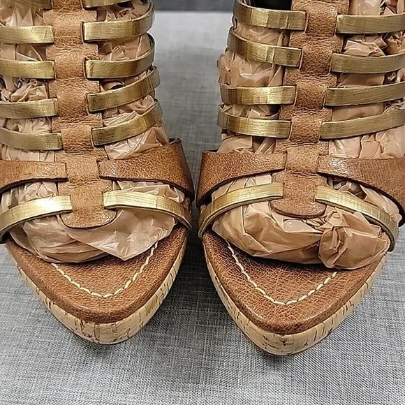 Miu Miu Brown / Gold Leather  Slingback Heeled Sandals women's SZ 39