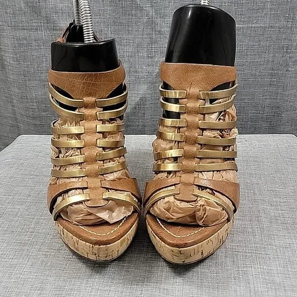 Miu Miu Brown / Gold Leather  Slingback Heeled Sandals women's SZ 39