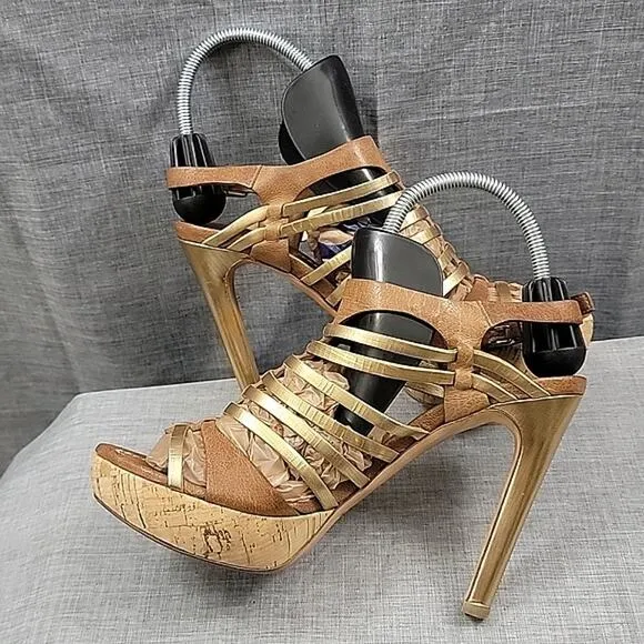 Miu Miu Brown / Gold Leather  Slingback Heeled Sandals women's SZ 39