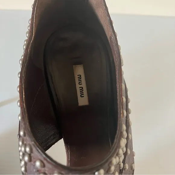 Miu Miu Brown Leather Studded Platform Heeled Sandals size 36.5 (6)