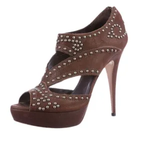 Miu Miu Brown Leather Studded Platform Heeled Sandals size 36.5 (6)