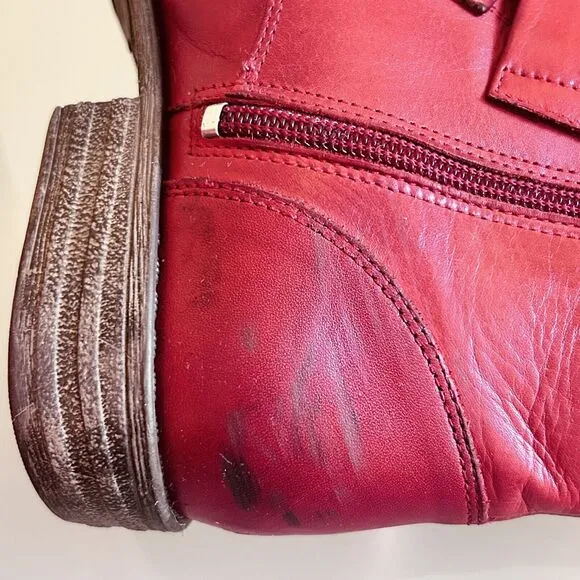 Miz Mooz Leighton Red Leather Strapped Mid Boots Women's Size 8 Portugal