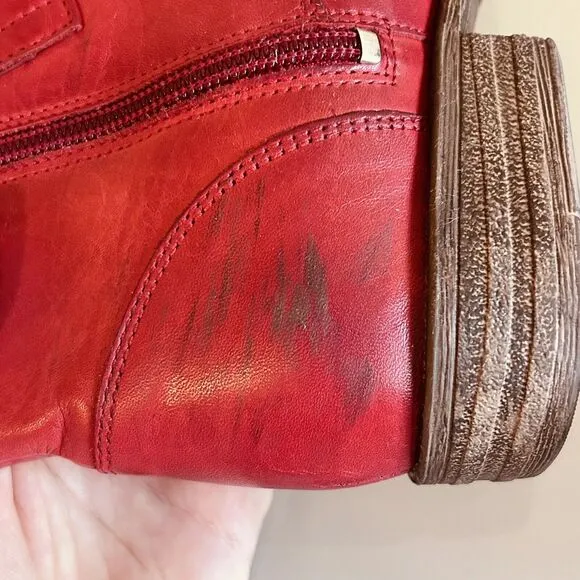 Miz Mooz Leighton Red Leather Strapped Mid Boots Women's Size 8 Portugal
