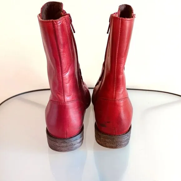Miz Mooz Leighton Red Leather Strapped Mid Boots Women's Size 8 Portugal