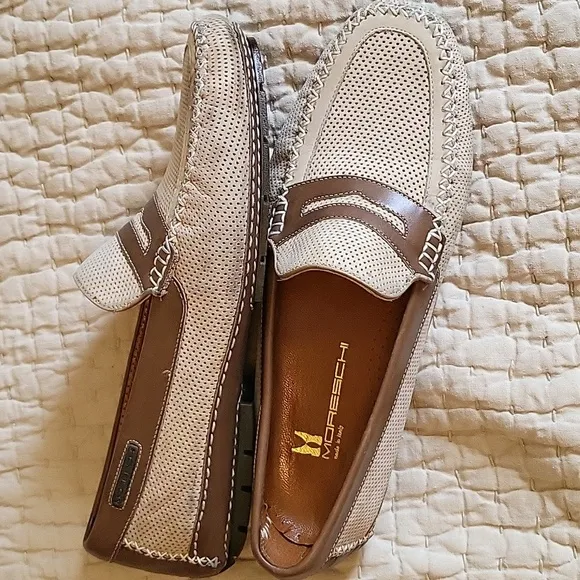 MORESCHI Made In ITALY Tan And Brown Leather Driving Shoe Men 8.5