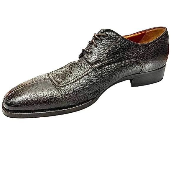 Moreschi Mens Brown Exotic Peccary Skin Split Toe Dress Shoes Size 10 Medium EUC