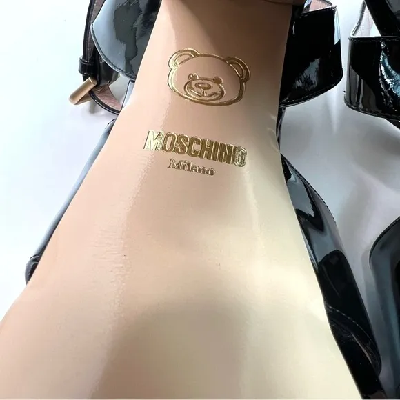 Moschino Black Patent Leather Platform Sandals Size 38.5