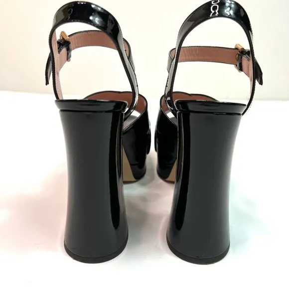 Moschino Black Patent Leather Platform Sandals Size 38.5