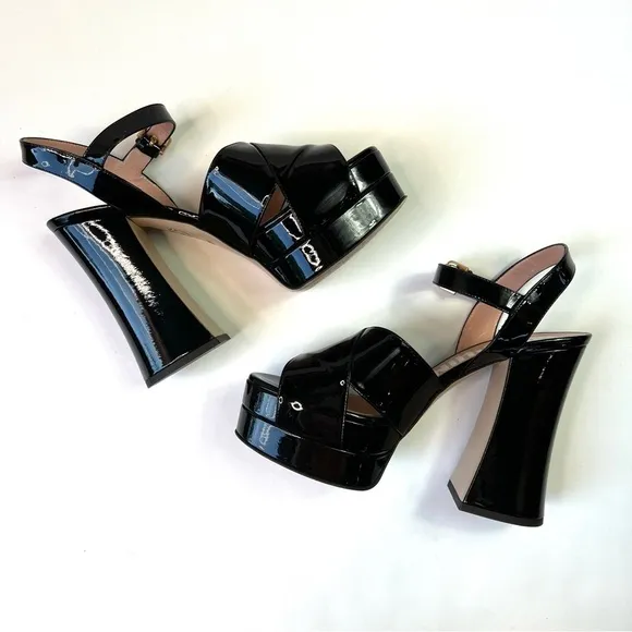 Moschino Black Patent Leather Platform Sandals Size 38.5