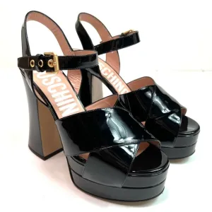 Moschino Black Patent Leather Platform Sandals Size 38.5