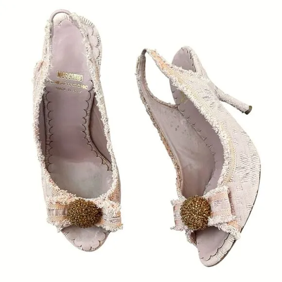 Moschino Cheap And Chic Women’s Open Toe Pink Boucle Fabric Pump Heels Size 38