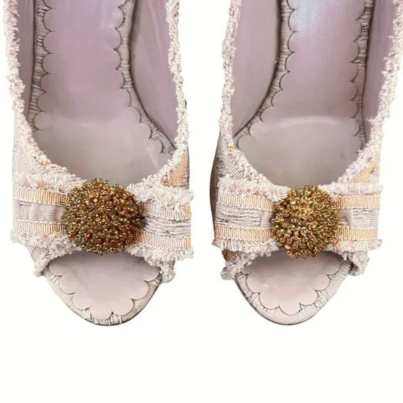Moschino Cheap And Chic Women’s Open Toe Pink Boucle Fabric Pump Heels Size 38
