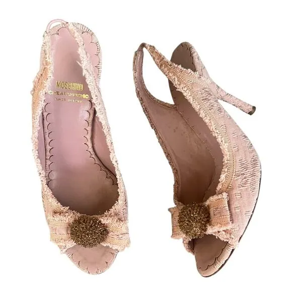 Moschino Cheap And Chic Women’s Open Toe Pink Boucle Fabric Pump Heels Size 38
