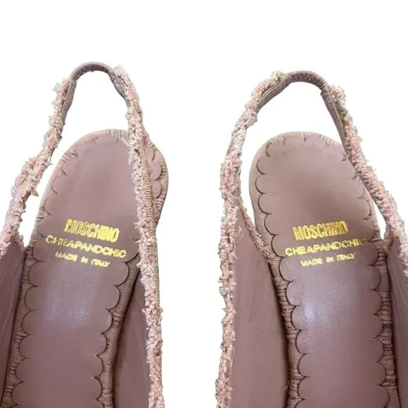 Moschino Cheap And Chic Women’s Open Toe Pink Boucle Fabric Pump Heels Size 38