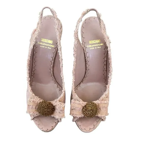 Moschino Cheap And Chic Women’s Open Toe Pink Boucle Fabric Pump Heels Size 38