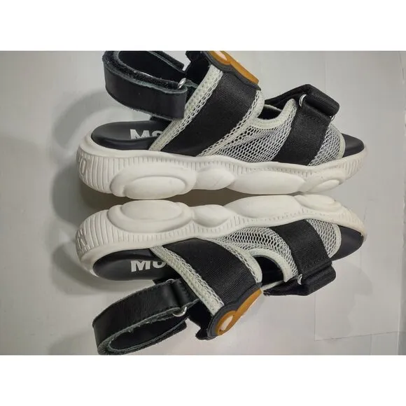 Moschino Kids Girls US Size 2 Black &amp; White Platform Teddy Logo Strap Sandals 33