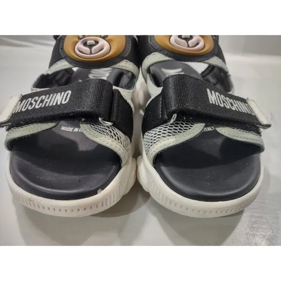 Moschino Kids Girls US Size 2 Black &amp; White Platform Teddy Logo Strap Sandals 33