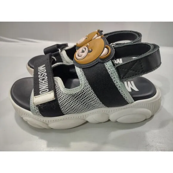 Moschino Kids Girls US Size 2 Black &amp; White Platform Teddy Logo Strap Sandals 33