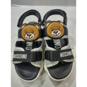 Moschino Kids Girls US Size 2 Black &amp; White Platform Teddy Logo Strap Sandals 33
