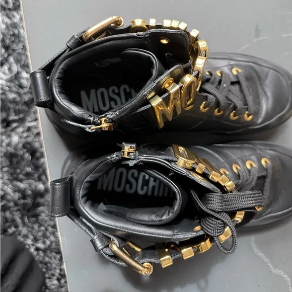 Moschino Lettering Logo Calfskin High cut Sneakers Size 44/10.5-11