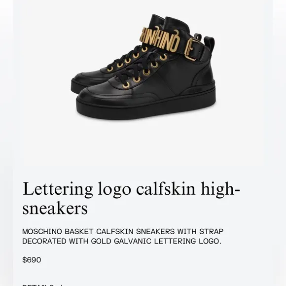 Moschino Lettering Logo Calfskin High cut Sneakers Size 44/10.5-11