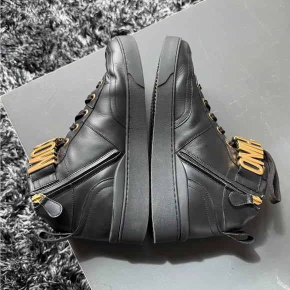 Moschino Lettering Logo Calfskin High cut Sneakers Size 44/10.5-11