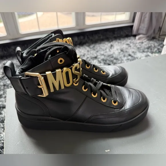 Moschino Lettering Logo Calfskin High cut Sneakers Size 44/10.5-11