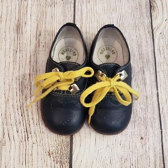 Moschino Kids Navy Leather Shoes