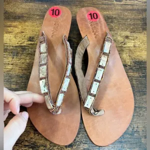 MYSTIQUE HANDMADE MOTHER OF PEARL BEADED SANDALS