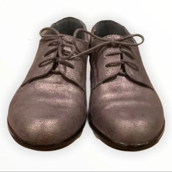NAOT lace up pewter/metallic leather flats