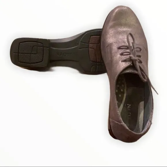 NAOT lace up pewter/metallic leather flats