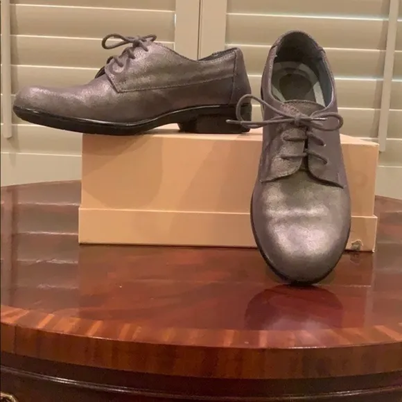 NAOT lace up pewter/metallic leather flats