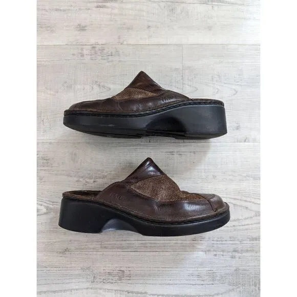 Naot Mule Slides Shoes women's size 37 (7) brown textured leather slip on
