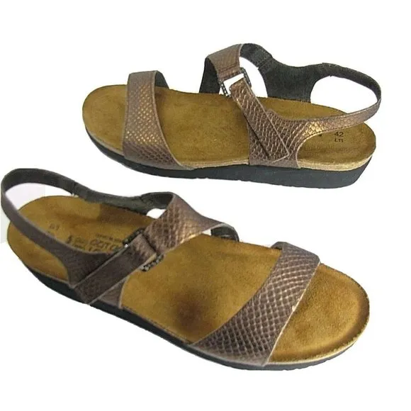 Naot Sandals women Shoes Bronze Snake Pattern Leather comfort shoes 11 42 new