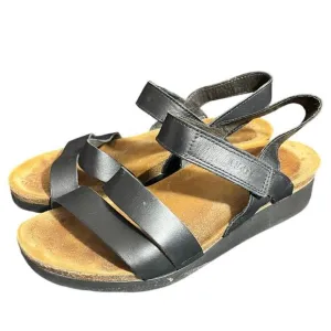 Naot Women's Kayla Wedge Sandal Black Shoes Size 38 US 7 Summer Leather