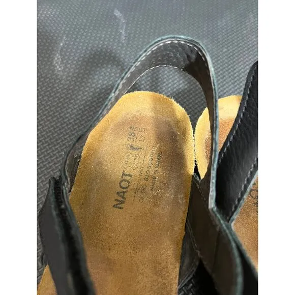 Naot Women's Kayla Wedge Sandal Black Shoes Size 38 US 7 Summer Leather